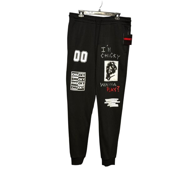 Chucky Horror Movie Graphic Sweatpants Adult Size L Black Drawstring Waist - Picture 1 of 12